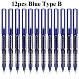 Deli Rollerball Pens, 12 Pack Blue/ Black Liquid Ink Ballpoint Gel Pens, 0.5 mm Fine Tip Rolling Ball Pens for Writing Drawing