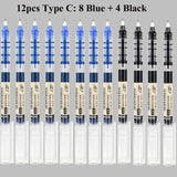 Deli Rollerball Pens, 12 Pack Blue/ Black Liquid Ink Ballpoint Gel Pens, 0.5 mm Fine Tip Rolling Ball Pens for Writing Drawing