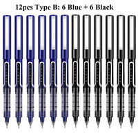 Deli Rollerball Pens, 12 Pack Blue/ Black Liquid Ink Ballpoint Gel Pens, 0.5 mm Fine Tip Rolling Ball Pens for Writing Drawing