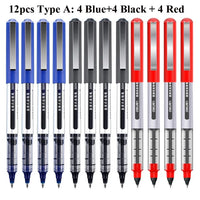 Deli Rollerball Pens, 12 Pack Blue/ Black Liquid Ink Ballpoint Gel Pens, 0.5 mm Fine Tip Rolling Ball Pens for Writing Drawing