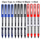 Deli Rollerball Pens, 12 Pack Blue/ Black Liquid Ink Ballpoint Gel Pens, 0.5 mm Fine Tip Rolling Ball Pens for Writing Drawing