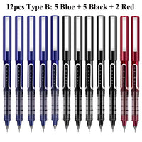 Deli Rollerball Pens, 12 Pack Blue/ Black Liquid Ink Ballpoint Gel Pens, 0.5 mm Fine Tip Rolling Ball Pens for Writing Drawing