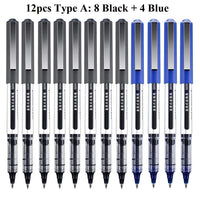 Deli Rollerball Pens, 12 Pack Blue/ Black Liquid Ink Ballpoint Gel Pens, 0.5 mm Fine Tip Rolling Ball Pens for Writing Drawing