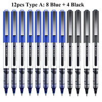 Deli Rollerball Pens, 12 Pack Blue/ Black Liquid Ink Ballpoint Gel Pens, 0.5 mm Fine Tip Rolling Ball Pens for Writing Drawing