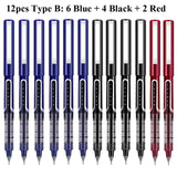 Deli Rollerball Pens, 12 Pack Blue/ Black Liquid Ink Ballpoint Gel Pens, 0.5 mm Fine Tip Rolling Ball Pens for Writing Drawing