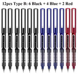 Deli Rollerball Pens, 12 Pack Blue/ Black Liquid Ink Ballpoint Gel Pens, 0.5 mm Fine Tip Rolling Ball Pens for Writing Drawing