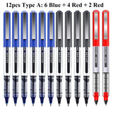 Deli Rollerball Pens, 12 Pack Blue/ Black Liquid Ink Ballpoint Gel Pens, 0.5 mm Fine Tip Rolling Ball Pens for Writing Drawing