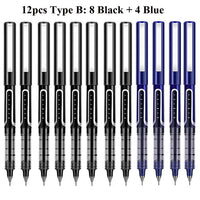 Deli Rollerball Pens, 12 Pack Blue/ Black Liquid Ink Ballpoint Gel Pens, 0.5 mm Fine Tip Rolling Ball Pens for Writing Drawing