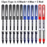 Deli Rollerball Pens, 12 Pack Blue/ Black Liquid Ink Ballpoint Gel Pens, 0.5 mm Fine Tip Rolling Ball Pens for Writing Drawing