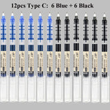 Deli Rollerball Pens, 12 Pack Blue/ Black Liquid Ink Ballpoint Gel Pens, 0.5 mm Fine Tip Rolling Ball Pens for Writing Drawing