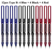 Deli Rollerball Pens, 12 Pack Blue/ Black Liquid Ink Ballpoint Gel Pens, 0.5 mm Fine Tip Rolling Ball Pens for Writing Drawing