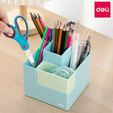 Deli Simple Pen Holder Storage Box Organizer Stationery Blue Pink Multifunction Desktop Storage Box Office Student Stationery