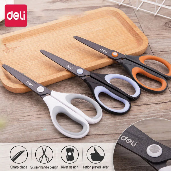 Deli Stainless Steel non-adhesive Scissors round head Sharp Safety hand-cut paper DIY Coated Anti-Rust scissors Art Stationery