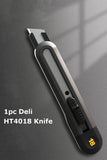 Deli Utility Knife Metal Portable Small Paper Cutter Self-Lock Design 9MM Knife Blade School Office Art Supplies Stationery Tool