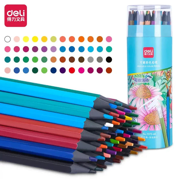 Deli Water Color/Oil Based/Erasable Colored Pencils,12/24/36/48 Pack  Colours Pencil Coloring Pen for Draw Paint Sketch Art Kids - AliExpress