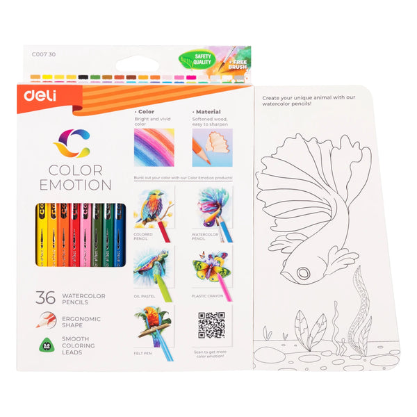 Deli Watercolor Pencil 12 / 24 / 36 Color Drawing Pen Art Set Children Kids  Painting Sketching Water
