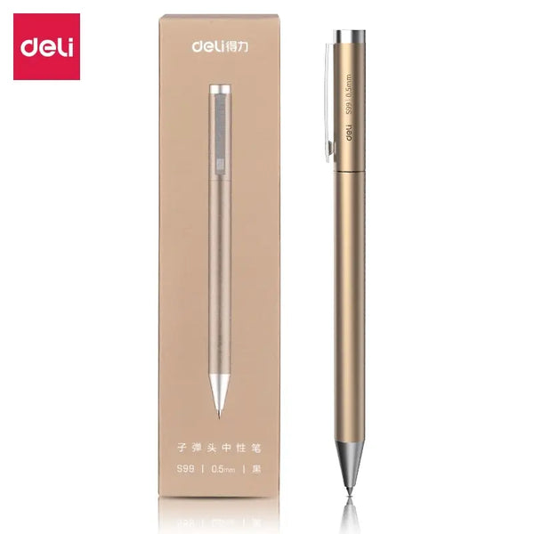 Deli s99 High Quality Metal Gel Pen Golden Signing Pen Black Ink Signing Pen Writing Stationery For Office Student Supplies