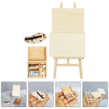 AOOKMIYA Dollhouse Painter Mini Accessories Supplies Small Easel Model Supply Wooden Simulation Micro Scene