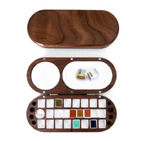 AOOKMIYA Empty Wooden Portable Watercolor Paint Box Black Walnut Multifunctional Palette Travel Sketch Artist Painting Art Supplies