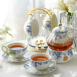 English-style Afternoon Tea Set Flower Teapot Candle Heated Glass Teapot Teacup Blue and white Porcelain Coffee Cup and Saucer