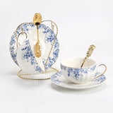 English-style Afternoon Tea Set Flower Teapot Candle Heated Glass Teapot Teacup Blue and white Porcelain Coffee Cup and Saucer