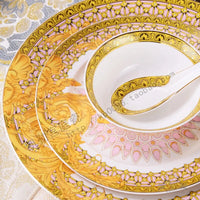 AOOKMIYA European luxury Byzantine 70 head bone china tableware set ceramic flat plate soup plate fish plate bowl coffee set