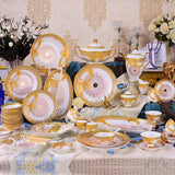 AOOKMIYA European luxury Byzantine 70 head bone china tableware set ceramic flat plate soup plate fish plate bowl coffee set