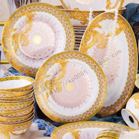 AOOKMIYA European luxury Byzantine 70 head bone china tableware set ceramic flat plate soup plate fish plate bowl coffee set