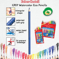 Faber-Castell Cor Grip e Conjunto de Escova para Crianças, Lápis Aquarela, Eco Lápis, Aquarelle Triangular, Solúvel em Água, 3mm