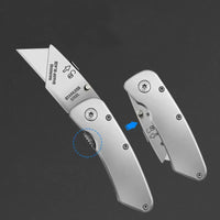 Faca de aço inoxidável Utility, Portable Folding Box Cutter com Belt Clip, Pocket Carpet Knife para desembalar Wallpaper Package