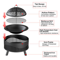 Fire Pit Fire Wood Heater 57*57*47CM Bowl Fireplace 화로대 with Grill Charcoal Barbecue BBQ Grill Stand Outdoor Brazier Garden 화롯대