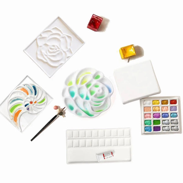 Flower Plum Rectangle Ceramic Palette Color Mixing Paint Palette Tray For  Watercolor Gouache Acrylic Painting Art Supplies