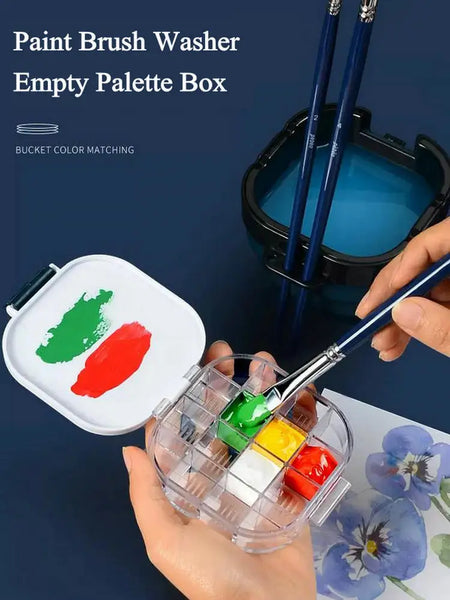 Mini Travel Paint Palette Portable 15 Grids Palette Box With Foldable Paint  Brush Washer, Plastic Paint Palette With Lid For Watercolor, Acrylic, Oil  Paint