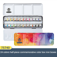 German Schmincke Solid Watercolor Paints 10/12/24 Colors Set Academy Grade Half Pans Iron Box Full Block Art Pigments Supplies