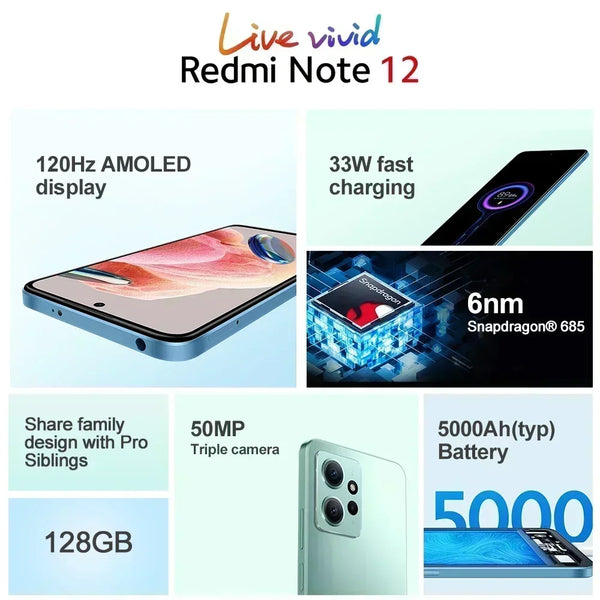 Xiaomi Redmi Note 12 4G Mint Green / 4+128GB / 6.67 AMOLED 120Hz Full HD+