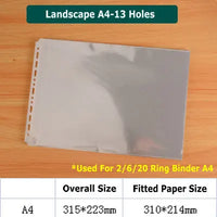 HD Transparente A5 Binder Folhas Paisagem Orçamento Binder Mangas A3 A4 Classeur PVC Bolsos