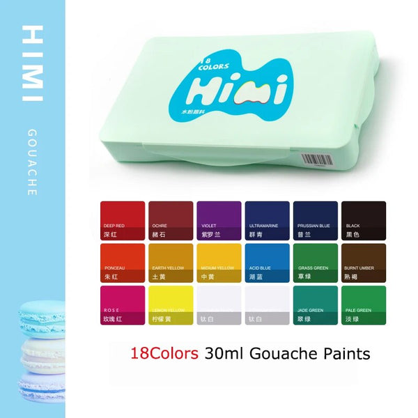HIMI Gouache Paints Set 18/24colors 30ml Jelly Cup Watercolor Paint Safety  Non-Toxic Gouache Artist With Palette For Biginners