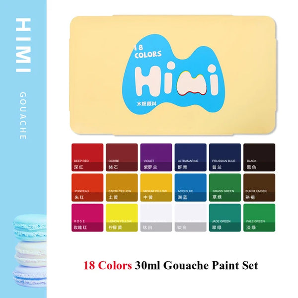 HIMI Gouache Paints Set 18/24colors 30ml Jelly Cup Non-Toxic Gouache Artist  Watercolor Paint with