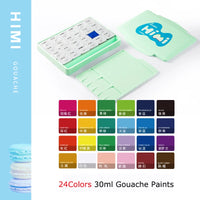 HIMI Miya-Conjunto de Tinta Guache com Paleta, Conjunto Aquarela, Não Tóxico, Design de Geléia, Suprimentos de Arte para Papel de Tela, 18, 24 Cores x 30ml