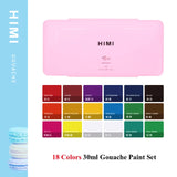 HIMI Miya Guache Pintura Jelly Cup Design Set, Aquarela com Paleta, Arte Suprimentos para Papel de Lona, 24, 18 Cores, 30ml