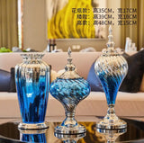 AOOKMIYA Modern Creative Blue Glass Vase Ornaments Home Furnishing Decoration Crafts Livingroom Cafe Bar Desktop Fake Flowerpot Figurines