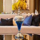 AOOKMIYA Modern Creative Blue Glass Vase Ornaments Home Furnishing Decoration Crafts Livingroom Cafe Bar Desktop Fake Flowerpot Figurines