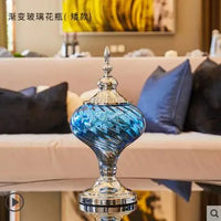 AOOKMIYA Modern Creative Blue Glass Vase Ornaments Home Furnishing Decoration Crafts Livingroom Cafe Bar Desktop Fake Flowerpot Figurines