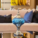 AOOKMIYA Modern Creative Blue Glass Vase Ornaments Home Furnishing Decoration Crafts Livingroom Cafe Bar Desktop Fake Flowerpot Figurines