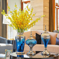 AOOKMIYA Modern Creative Blue Glass Vase Ornaments Home Furnishing Decoration Crafts Livingroom Cafe Bar Desktop Fake Flowerpot Figurines
