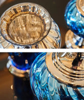AOOKMIYA Modern Creative Blue Glass Vase Ornaments Home Furnishing Decoration Crafts Livingroom Cafe Bar Desktop Fake Flowerpot Figurines