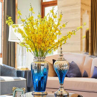 AOOKMIYA Modern Creative Blue Glass Vase Ornaments Home Furnishing Decoration Crafts Livingroom Cafe Bar Desktop Fake Flowerpot Figurines