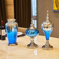 AOOKMIYA Modern Creative Blue Glass Vase Ornaments Home Furnishing Decoration Crafts Livingroom Cafe Bar Desktop Fake Flowerpot Figurines