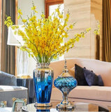 AOOKMIYA Modern Creative Blue Glass Vase Ornaments Home Furnishing Decoration Crafts Livingroom Cafe Bar Desktop Fake Flowerpot Figurines