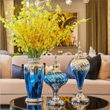AOOKMIYA Modern Creative Blue Glass Vase Ornaments Home Furnishing Decoration Crafts Livingroom Cafe Bar Desktop Fake Flowerpot Figurines